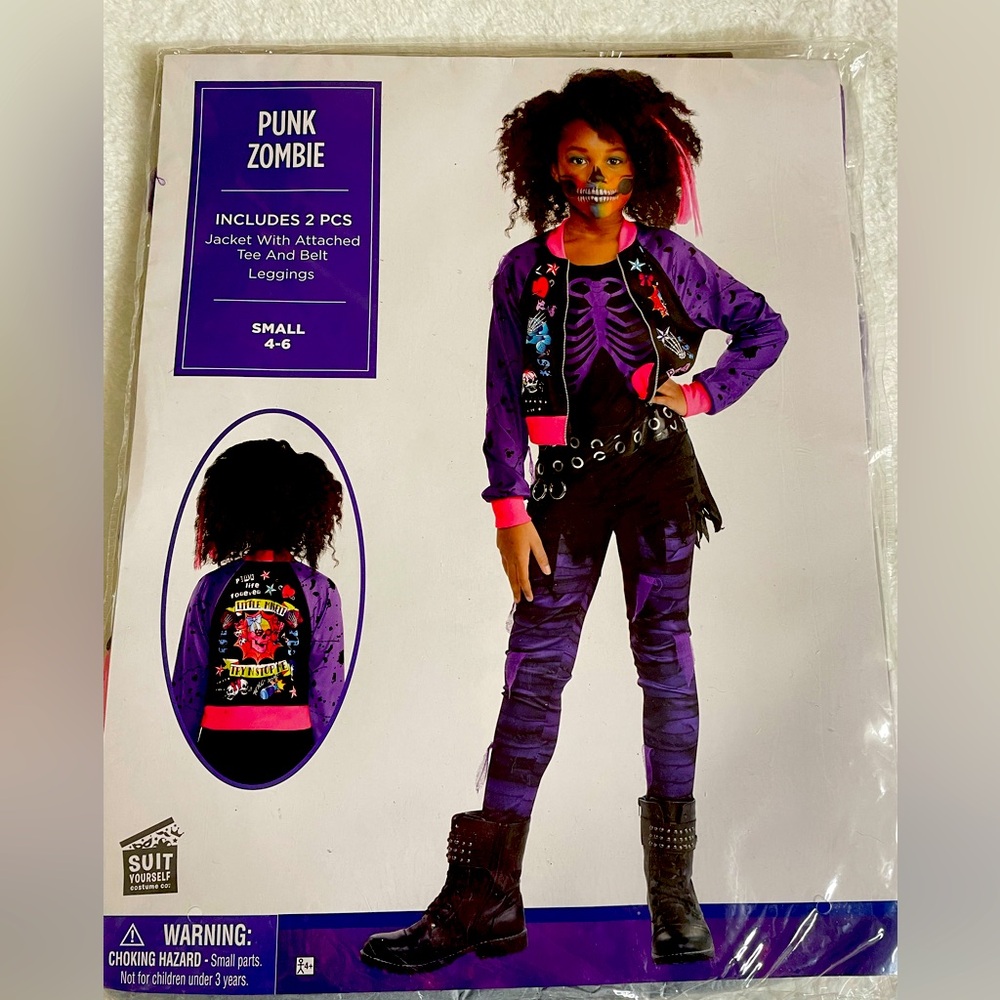 New girls Punk Zombie Kids Halloween Costume - Purple Dress Up